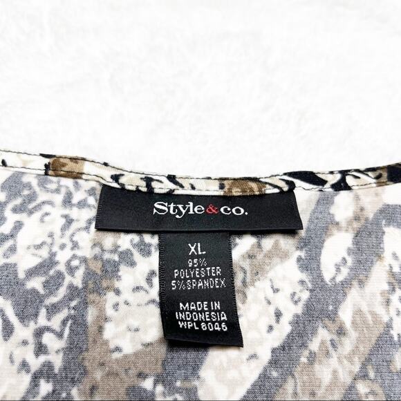 STYLE & CO Brown Neutral Snake Animal Print Tank Sleeveless Ruched Top XL - Picture 7 of 7